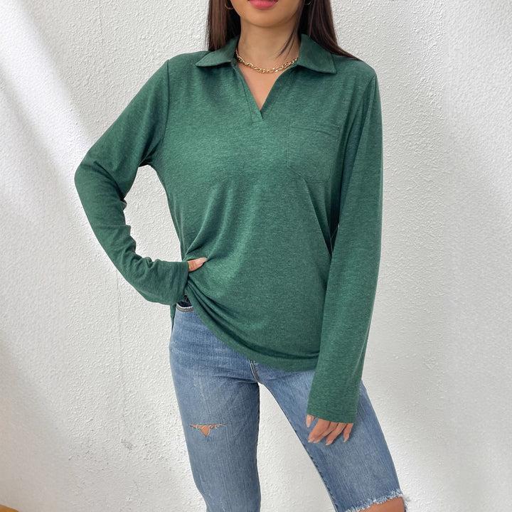 Long-sleeve blouse for women with modern collar and chest pocket Lune London