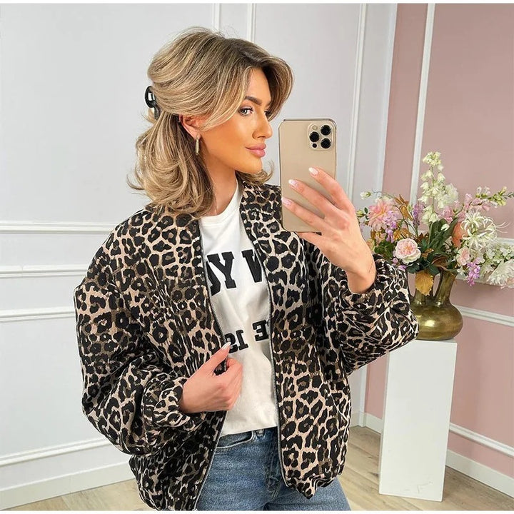 Lune London Women's Fashion Leopard Print Bomber Jacket