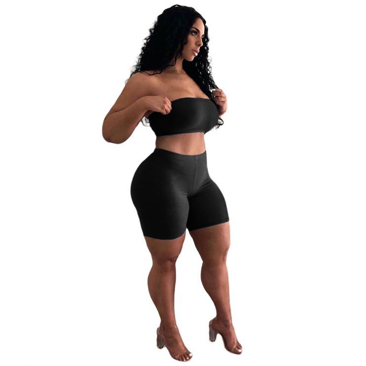 Women's Crop Top and Shorts Set with Elastic Waistband and Figure-Shaping Cut Lune London