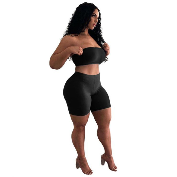Women's Crop Top and Shorts Set with Elastic Waistband and Figure-Shaping Cut Lune London