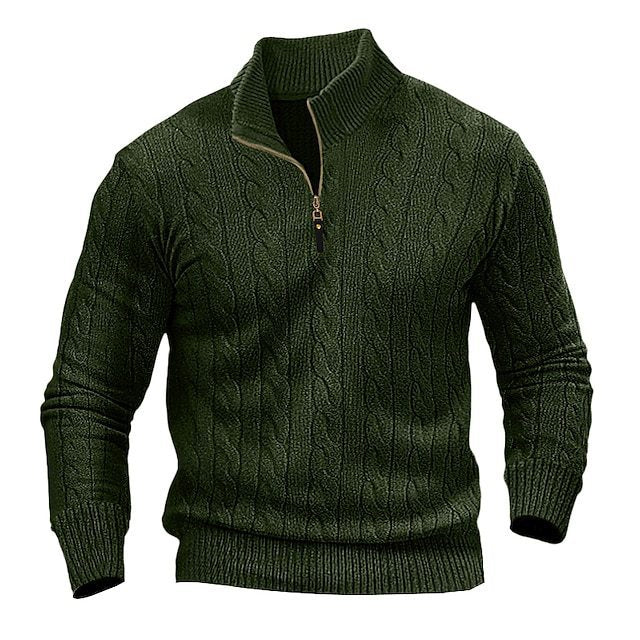 Men's Stylish Knit Sweater with Half Open Collar and Cable Pattern Lune London