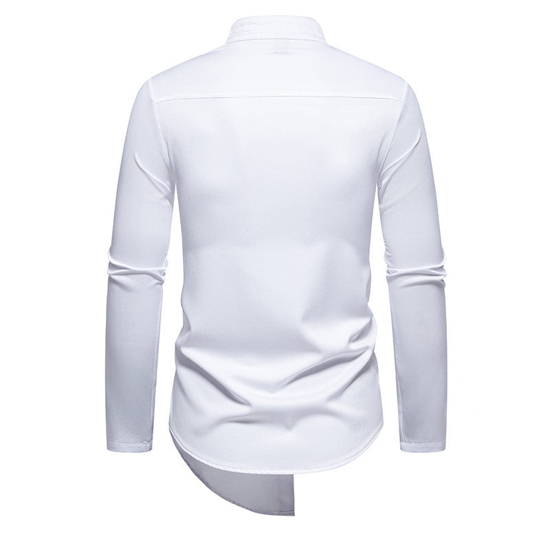 Long sleeve shirt for men with modern high collar and creative button placket Lune London