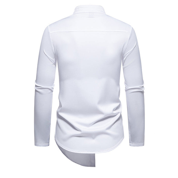 Long sleeve shirt for men with modern high collar and creative button placket Lune London