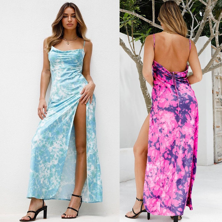 Maxi dress with hooded neckline and high slit for women Lune London