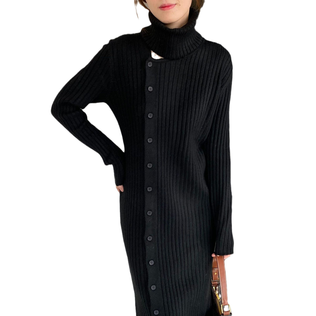 Robe en tricot pour femme avec col haut et fermeture à boutons Chic & Stil