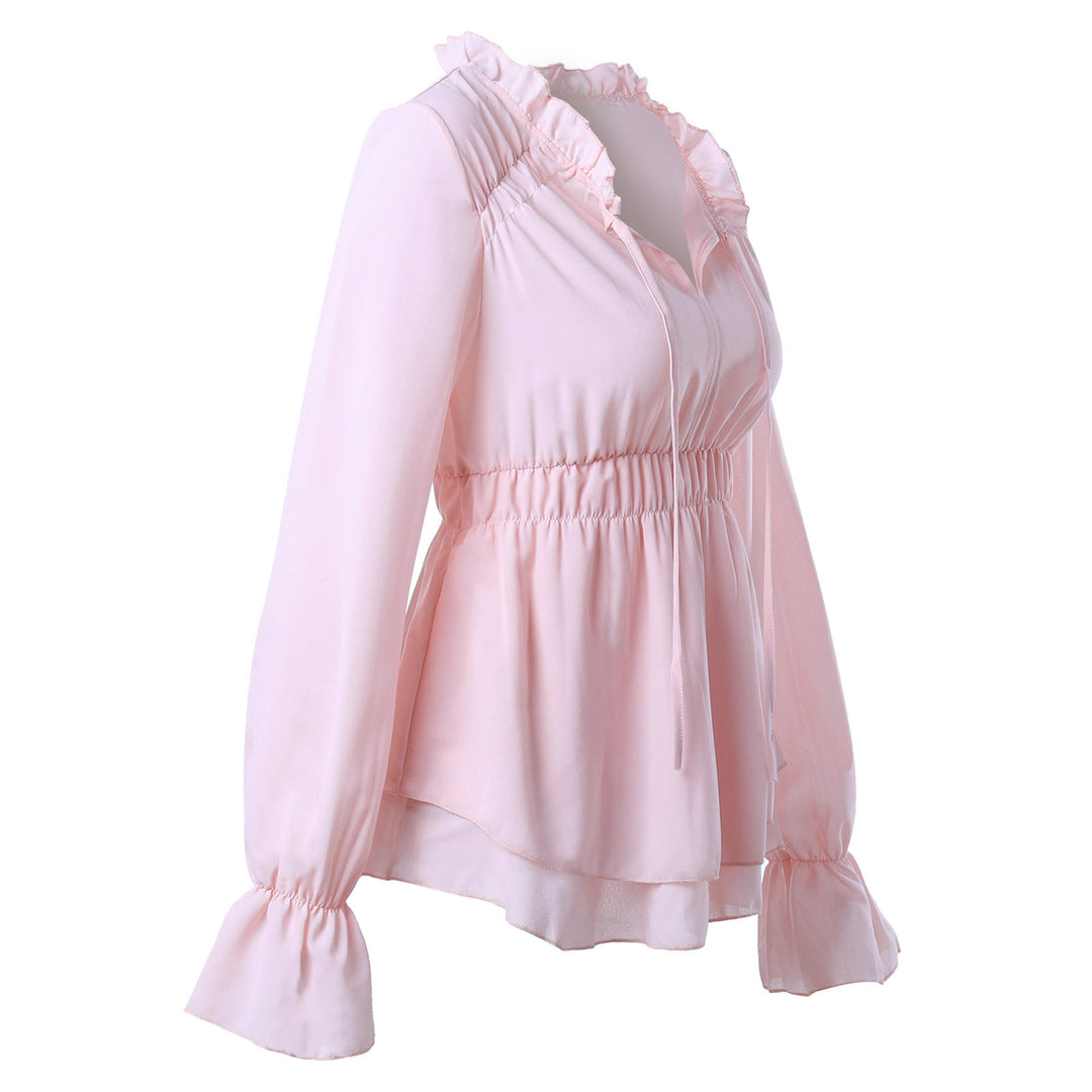 Ruffled blouse for women with elastic waist and long sleeves Lune London