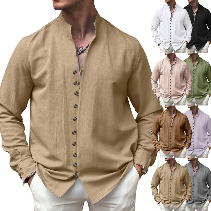 Men's long sleeve shirt with high collar and fashionable button details Lune London