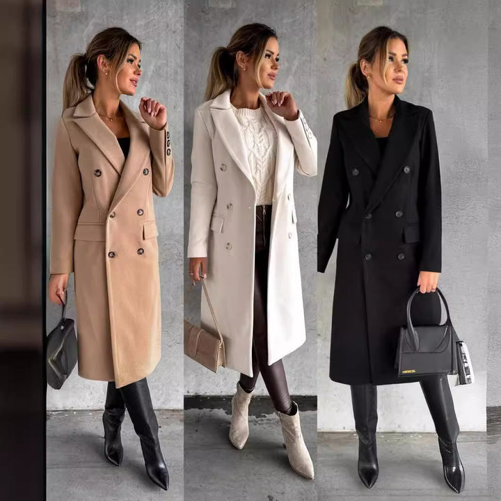 Elegant double-breasted coat for women in structured fabric with adjustable belt Lune London