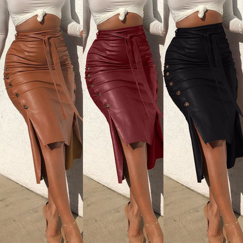 Ladies Chic Split High Pencil Skirt Lune London
