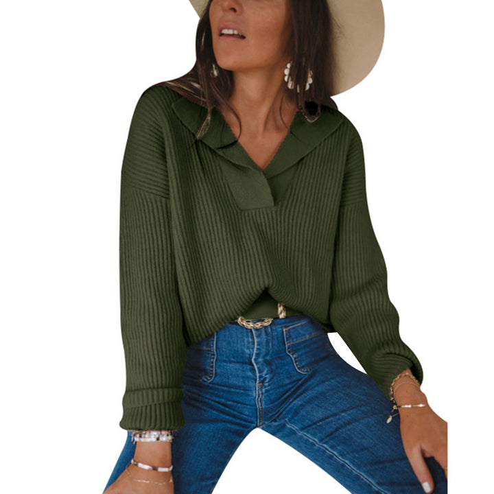 Women Stylish Knit Sweater with V-neck and Hood Lune London