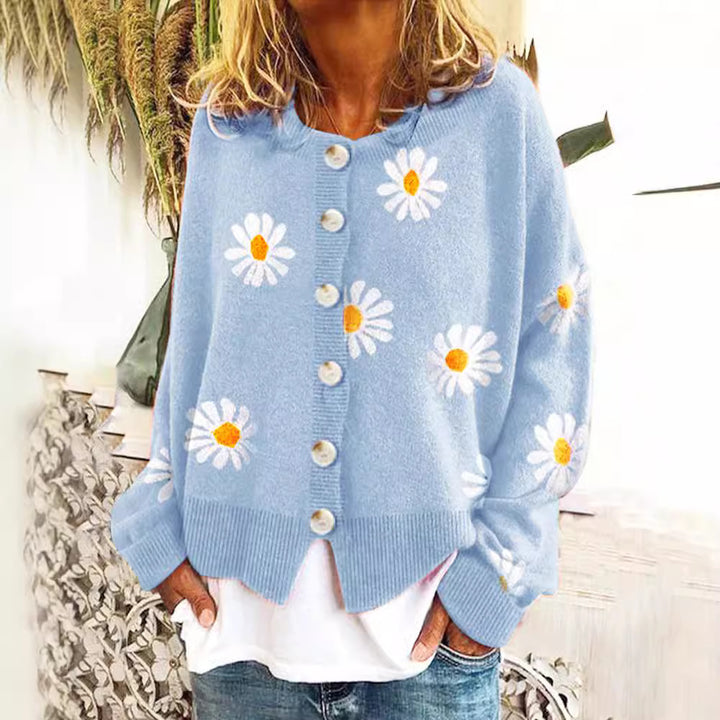 Colorful cotton sweater for women with floral pattern Lune London
