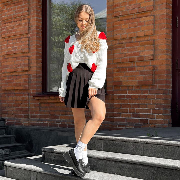 Knit jacket for women with unique heart-shaped appliqués and a casual fit Lune London