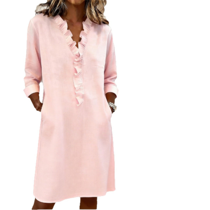 Women’s casual dress with ruffles and V-neck Lune London