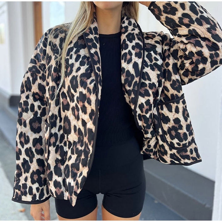 Plus size ladies blazer with animal print and chic elegant accents