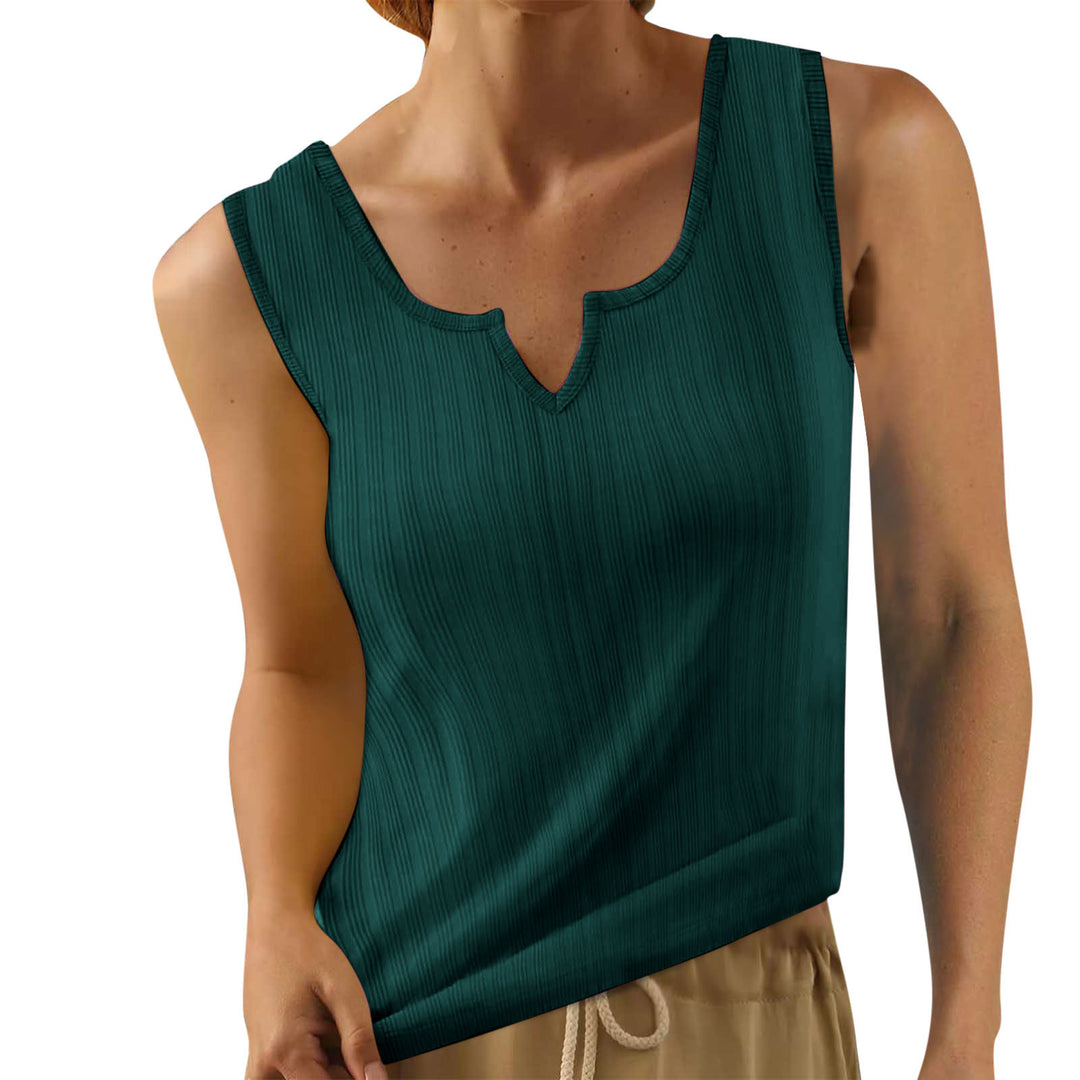 Sleeveless tank top for women with decorative V-neckline and fine ribbed texture Lune London