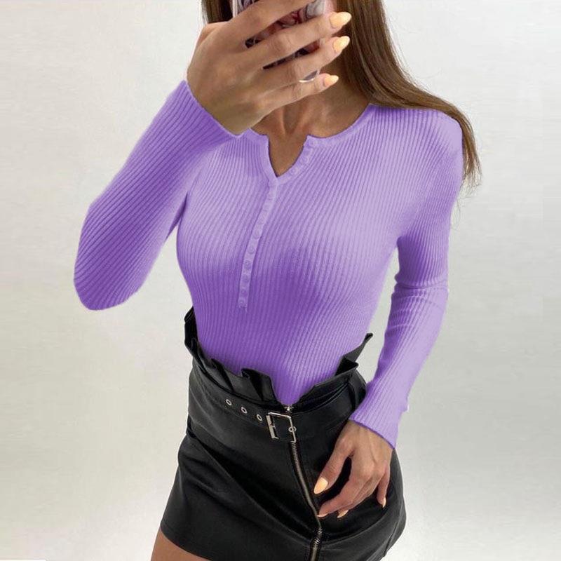 T-shirt à manches longues pour femmes avec look côtelé texturé à col V Chic & Stil