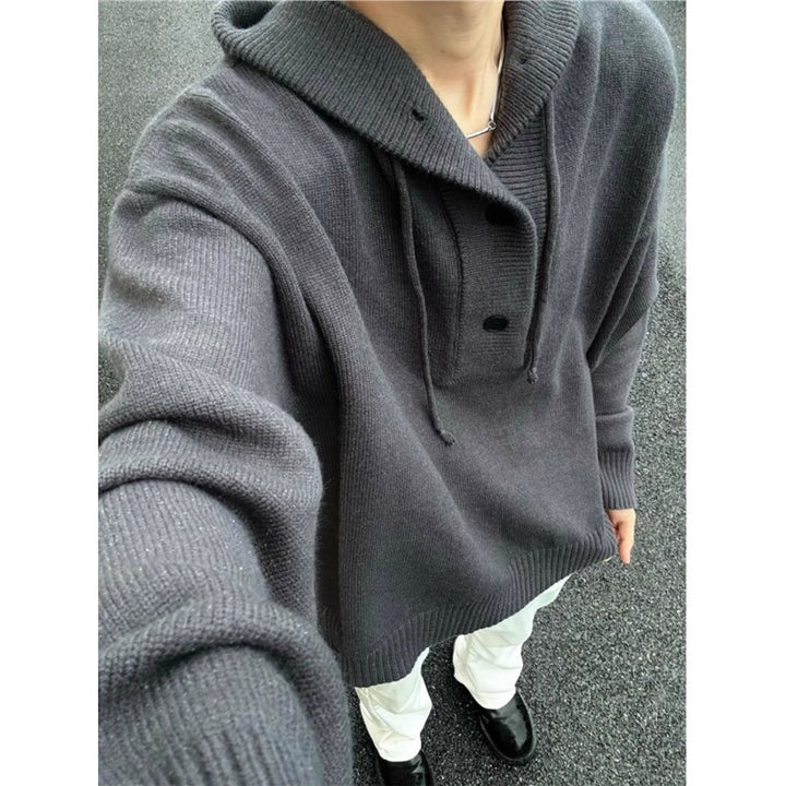 Men's casual hooded sweatshirt with button placket and thicker knitted structure Lune London