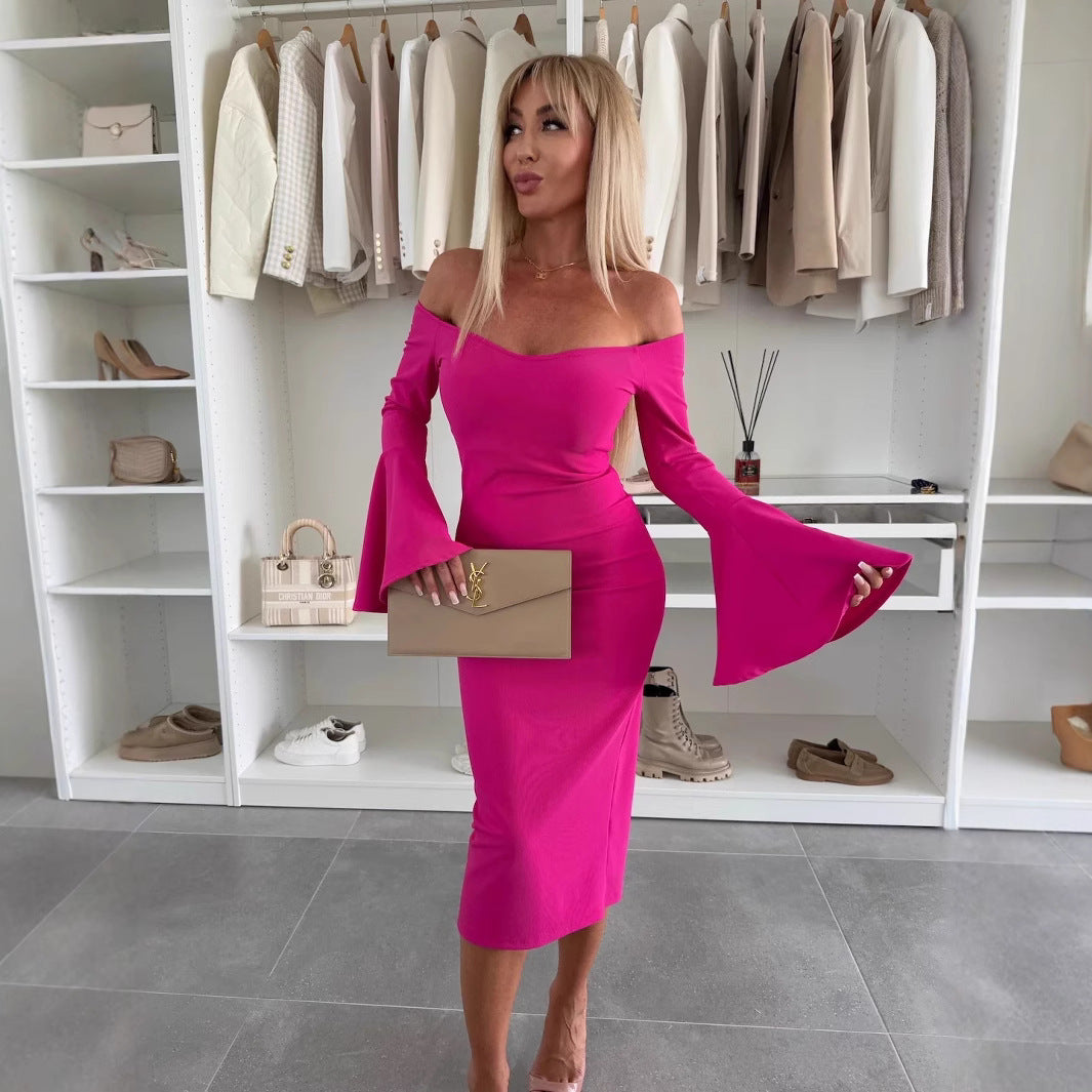Dress woman with off-shoulder neckline and flared sleeves Lune London