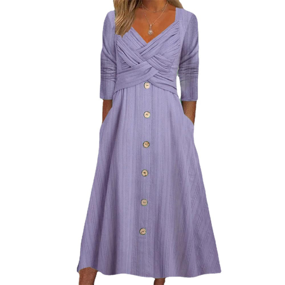 Maxi button dress for women with crisscross top detail Lune London