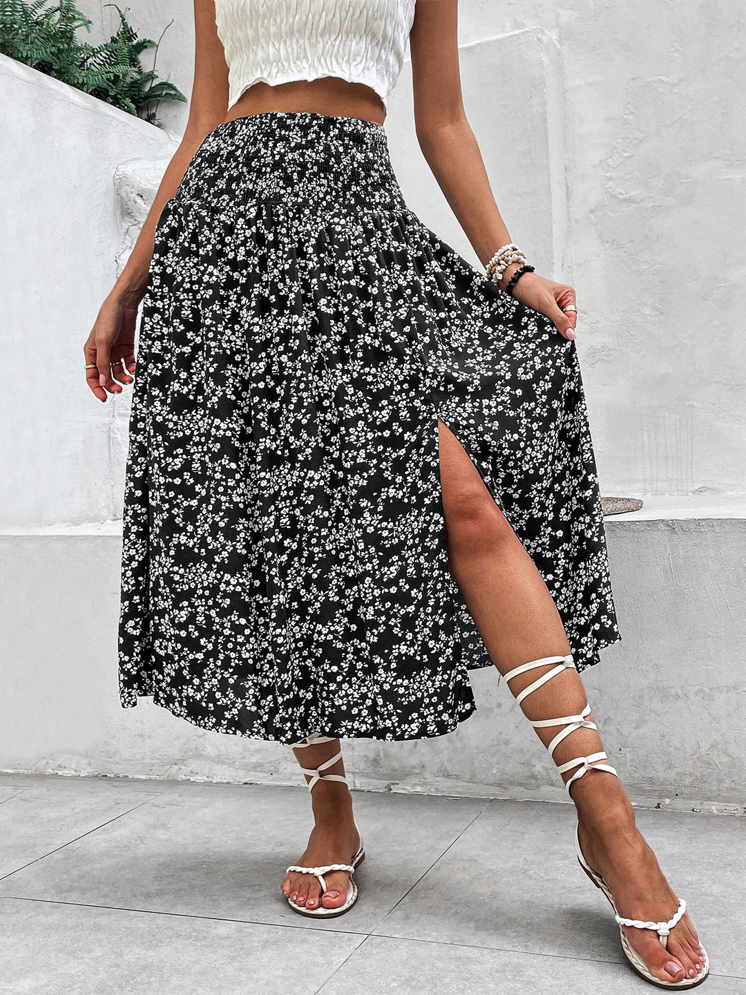 Lune London Floral Print Split Maxi Skirt for Women