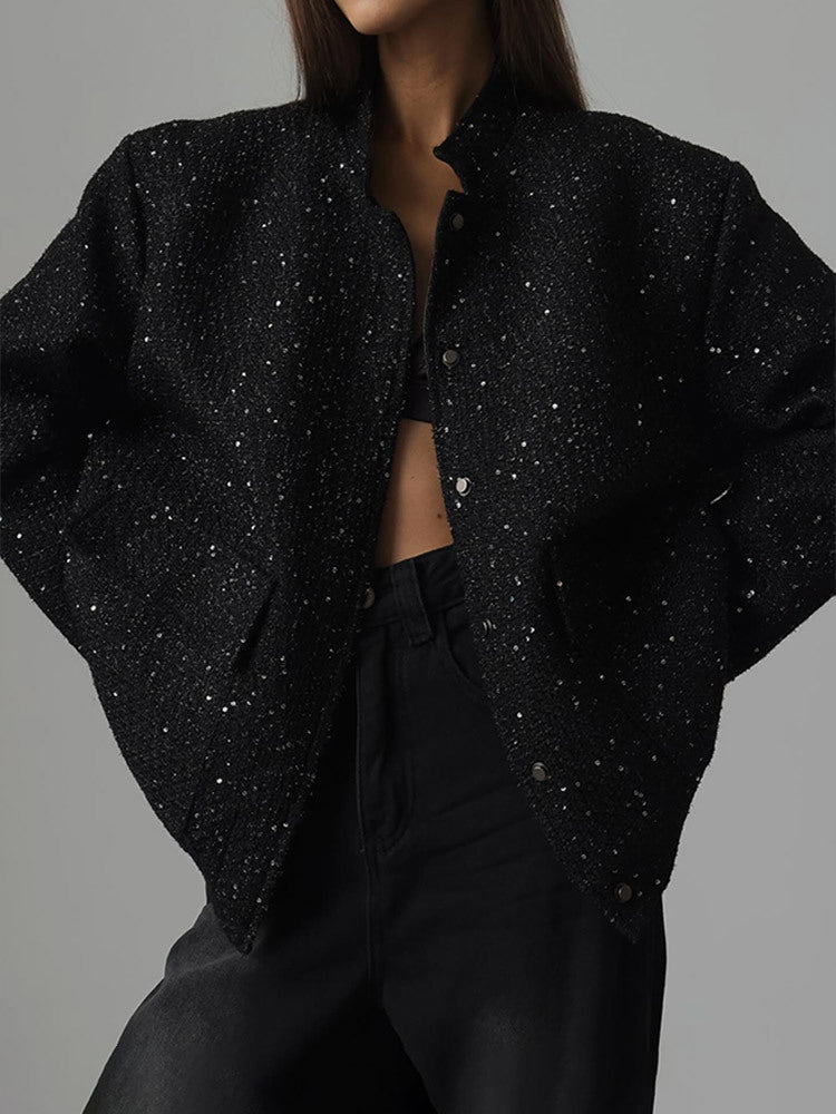 Ladies glamorous sparkling jacket with oversized fit and trendy pockets Lune London