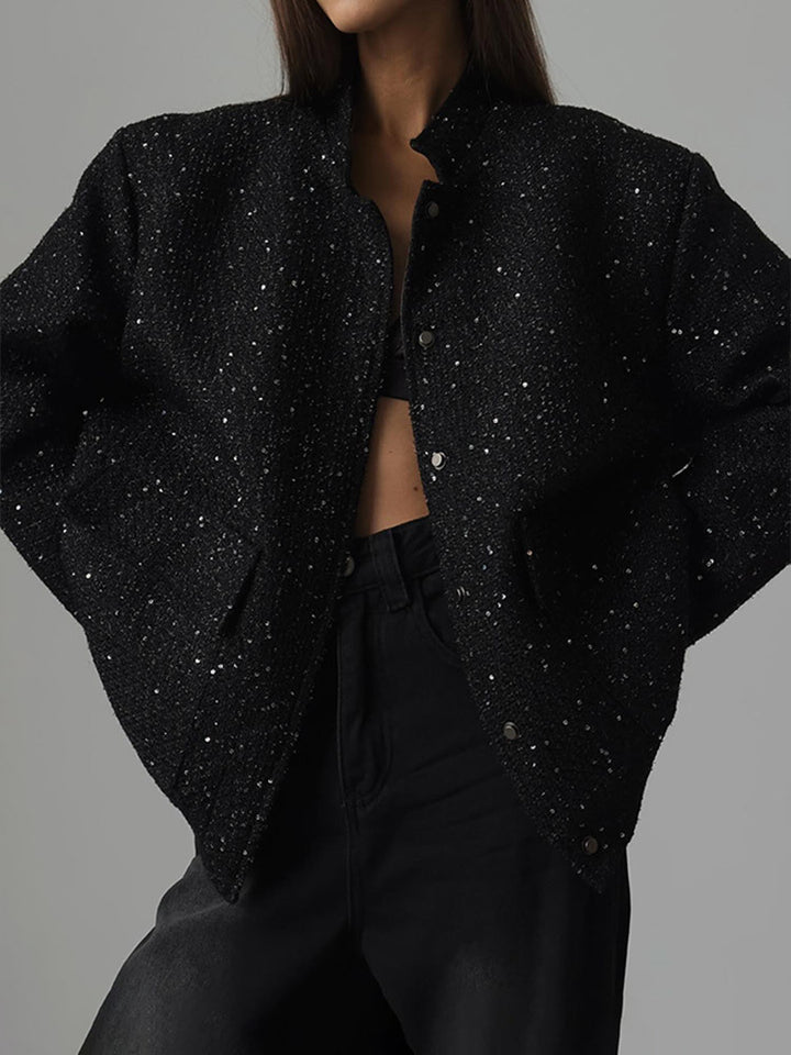 Ladies glamorous sparkling jacket with oversized fit and trendy pockets Lune London