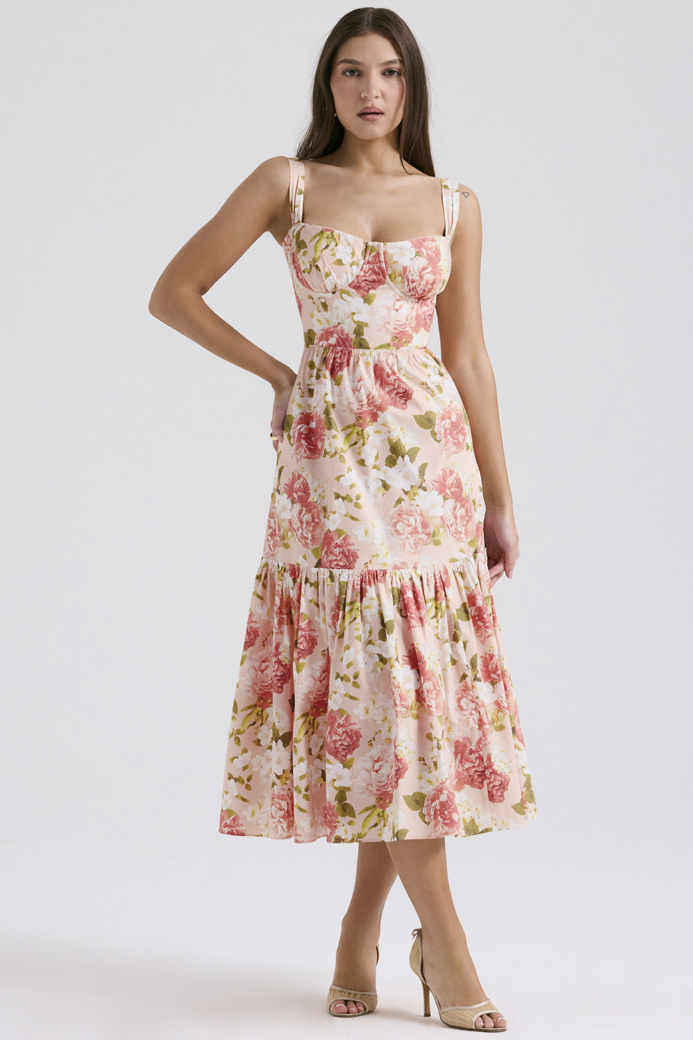 Chic & Stil Floral Design Maxi Dress for Women with Side Pockets