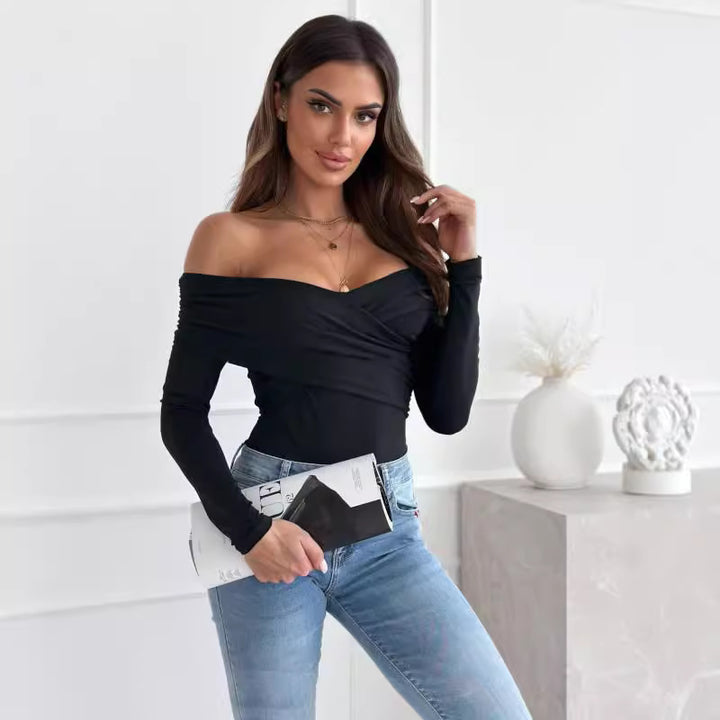 Women Off-Shoulder Ruffled Long Sleeve Top Lune London