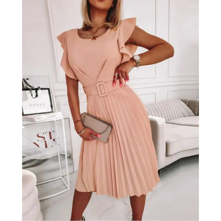 Lune London ruffled sleeve pleated midi dress for women
