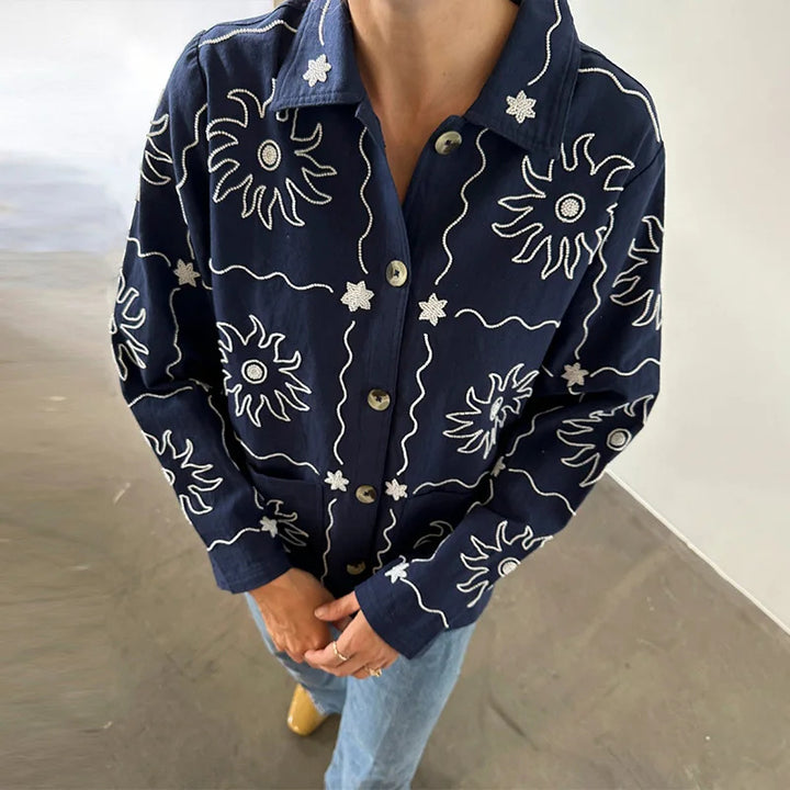 Bomber jacket for women with floral print and button closure Lune London