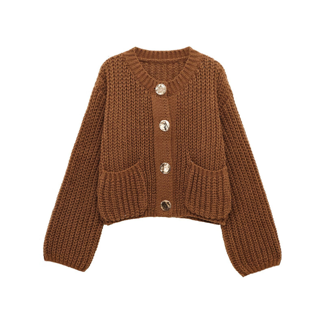 Chunky knit cardigan for women with large buttons and practical pockets Lune London
