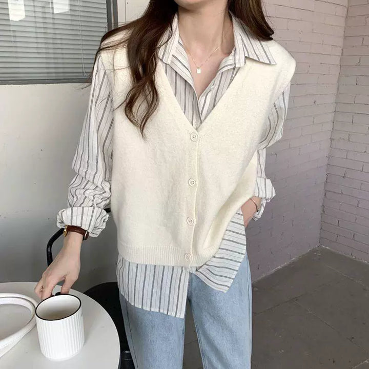 Knitted vest for women with V-neck and stylish buttons Lune London