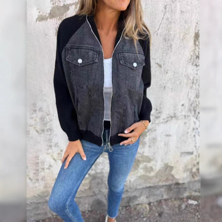 Casual sweatshirt jacket for women with denim style and fleece sleeves Lune London