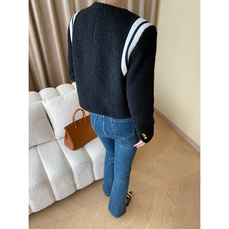 Women's Boucle Jacket with Golden Buttons and Stripes Chic & Stil