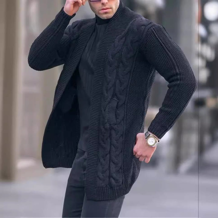 Chunky knit cardigan for men with trendy braided pattern and relaxed fit Lune London