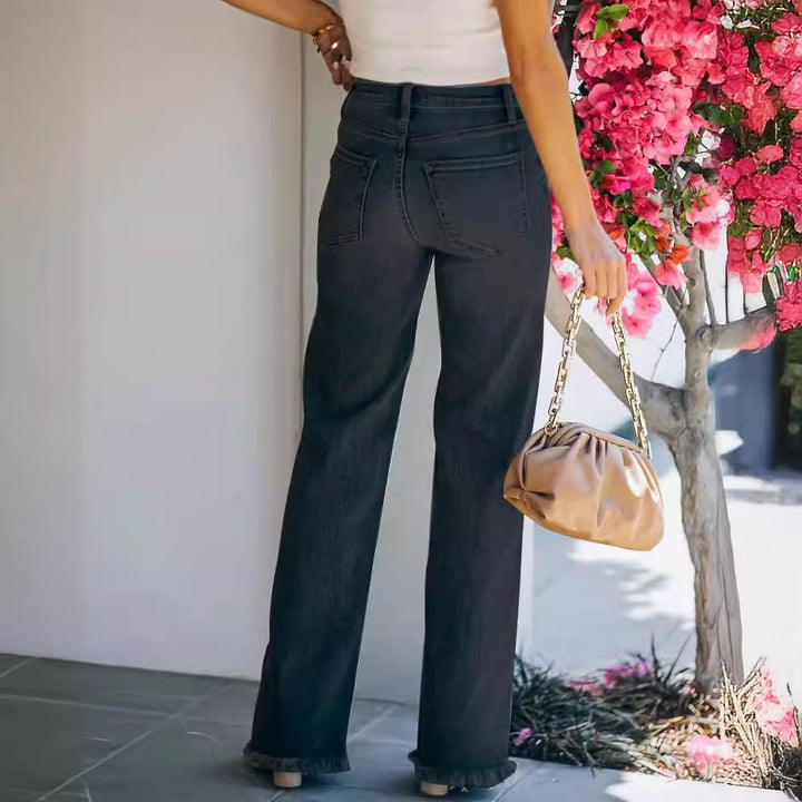 Flared jeans for women with frayed hem Lune London