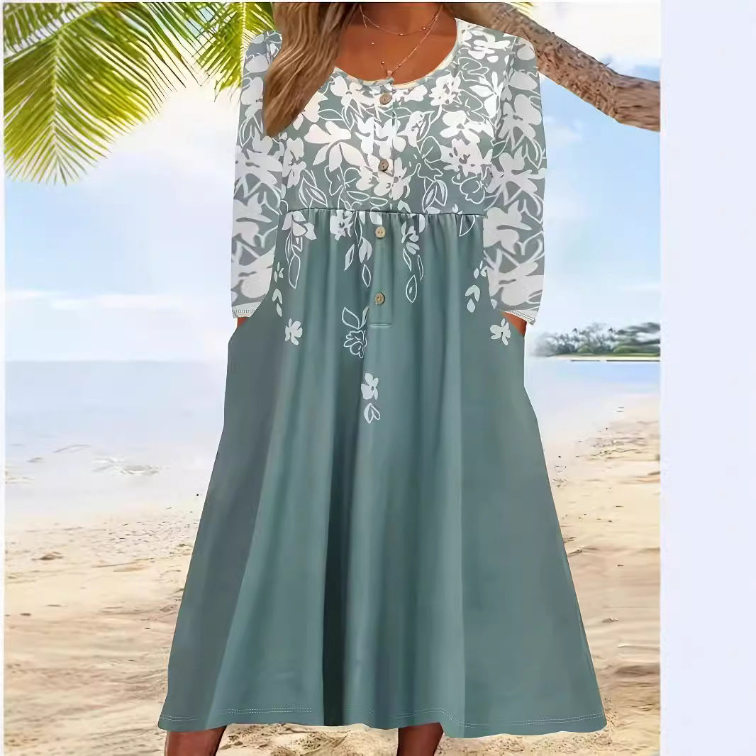 Maxi dress for women with floral design and stylish button details Lune London