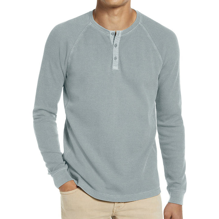 Men's Long Sleeve Henley T-Shirt in Breathable Cotton Blend with Button Placket Lune London