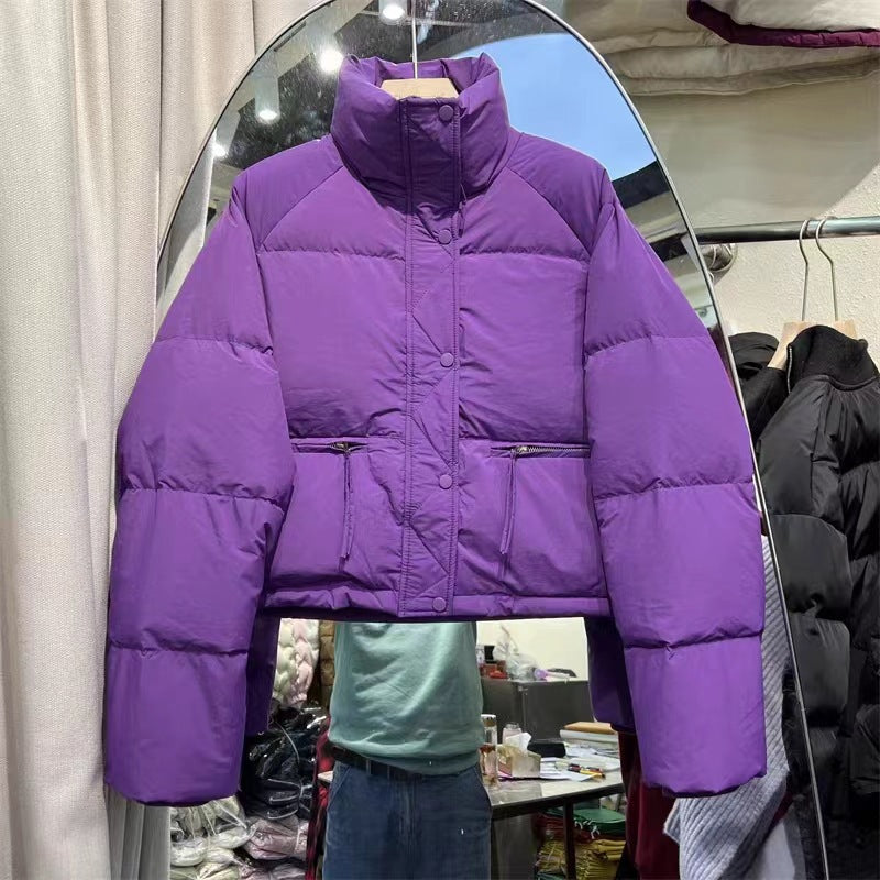 Ladies winter down jacket with high collar and practical pockets Lune London