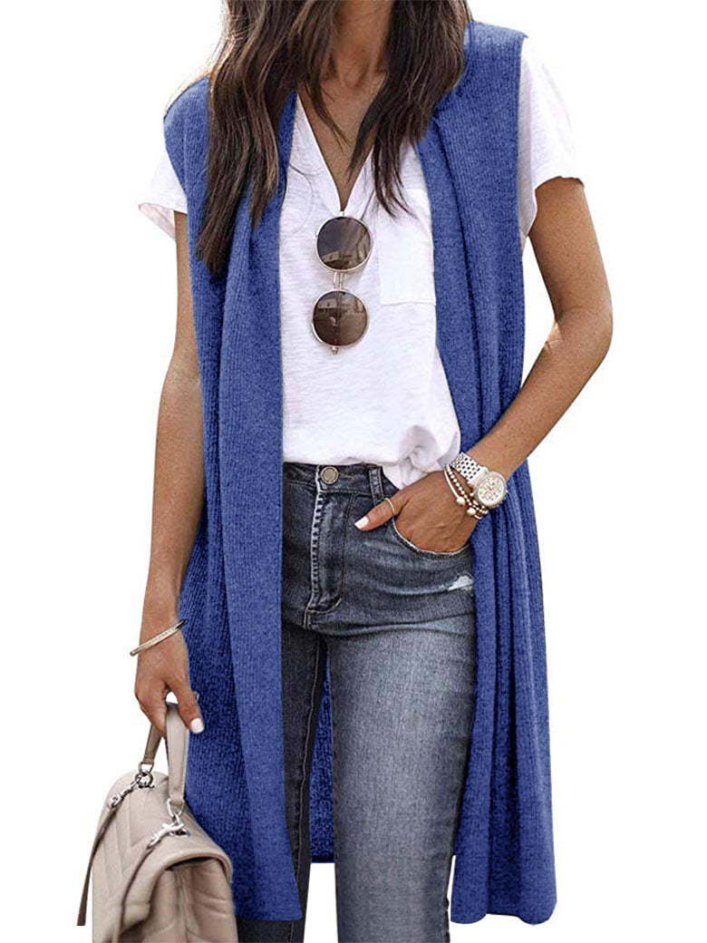Women's Knitted Vest In A Casual Oversized Design with Open Fronts and Short Sleeve Length Lune London