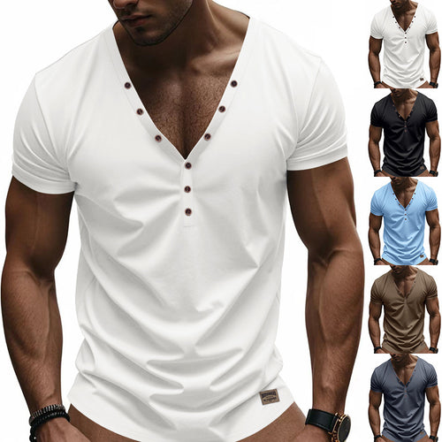 Men's short sleeve Henley t-shirt with double button placket and stretchy fabric Lune London