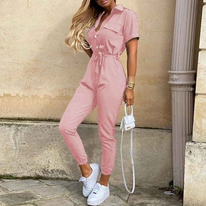 Women Practical jumpsuit with elegant collar and belt at the waist Lune London