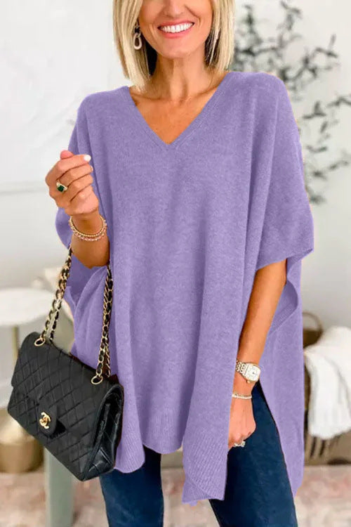 Ladies casual poncho sweater with V-neck and raglan sleeves Lune London