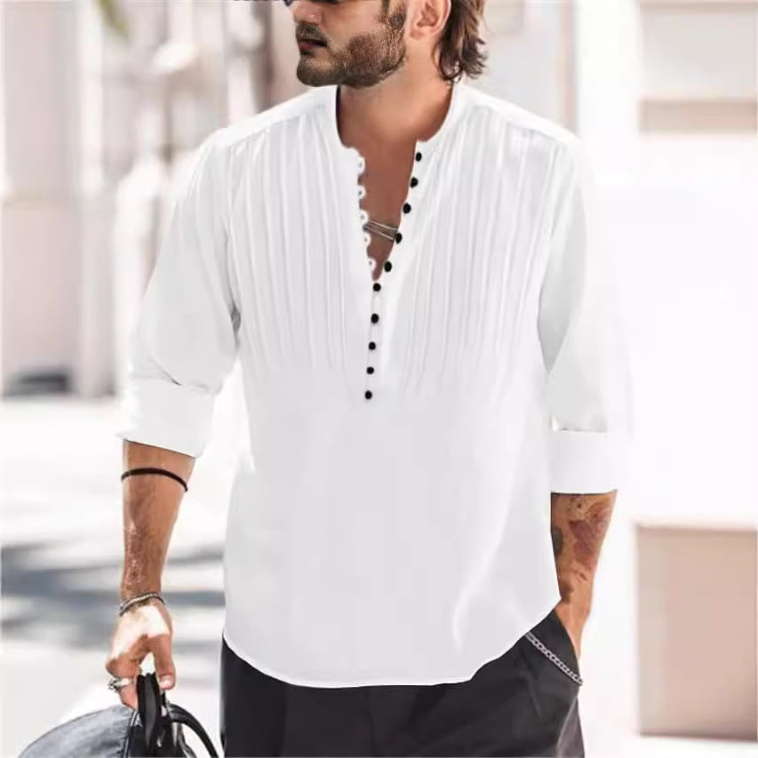 Man Elegant Buttoned Pleated Shirt Lune London