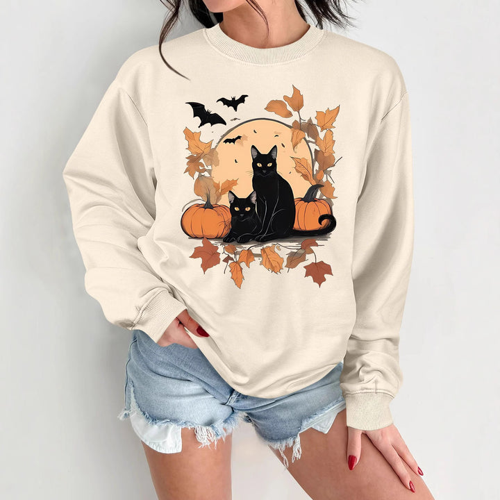 Sweat-shirt pour femmes avec un design de chat d'automne et de citrouille Chic & Stil
