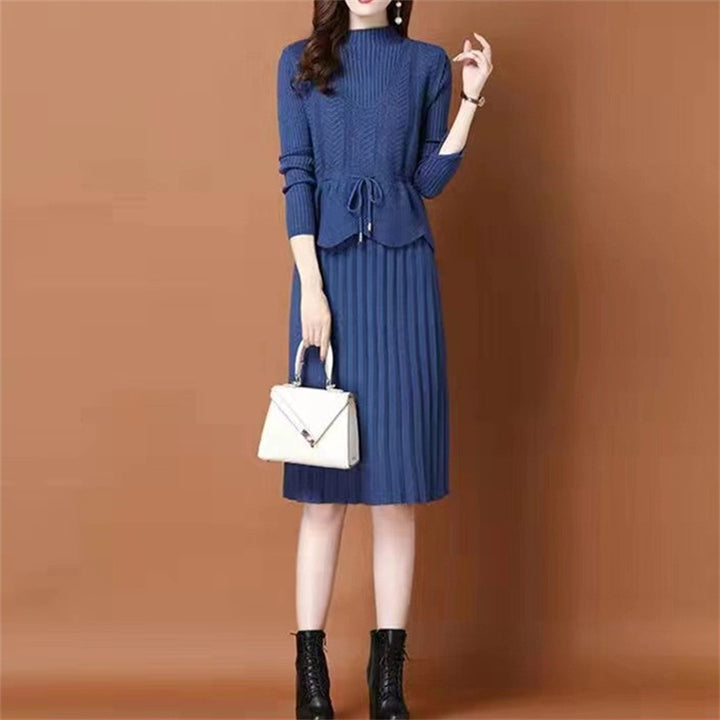 Knit dress for ladies with asymmetrical waist and fine ribbed structure Lune London