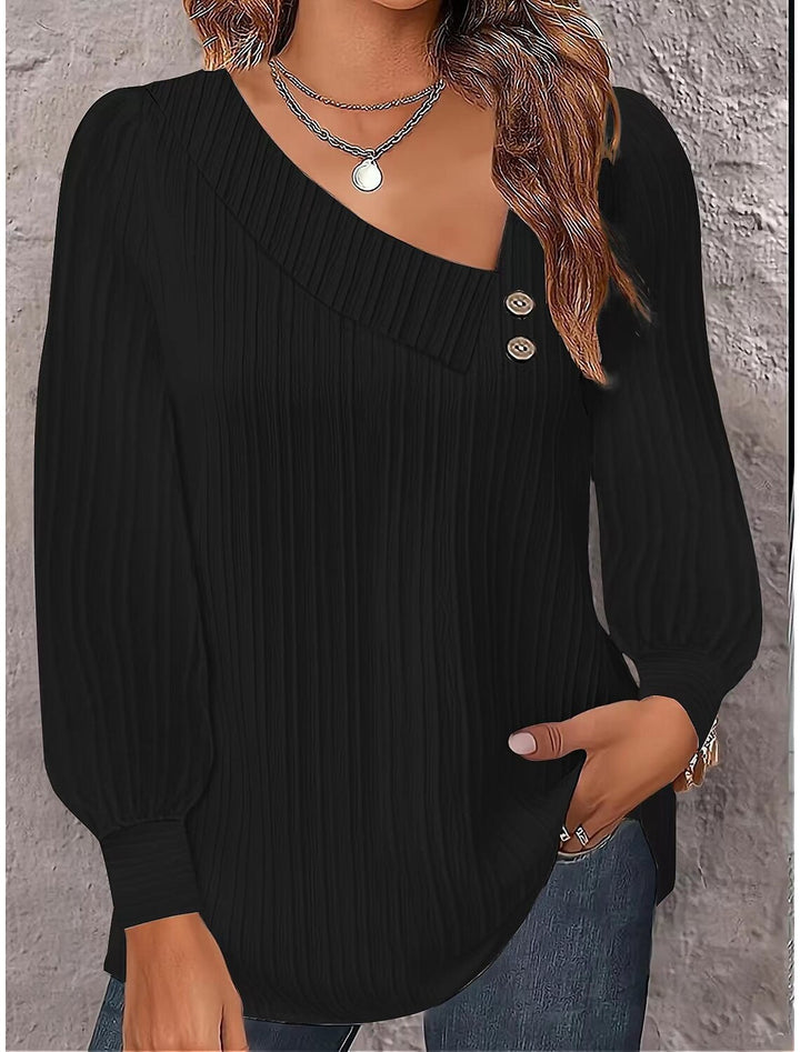 Ladies Elegant Shirt with asymmetrical collar anddecorated button Lune London