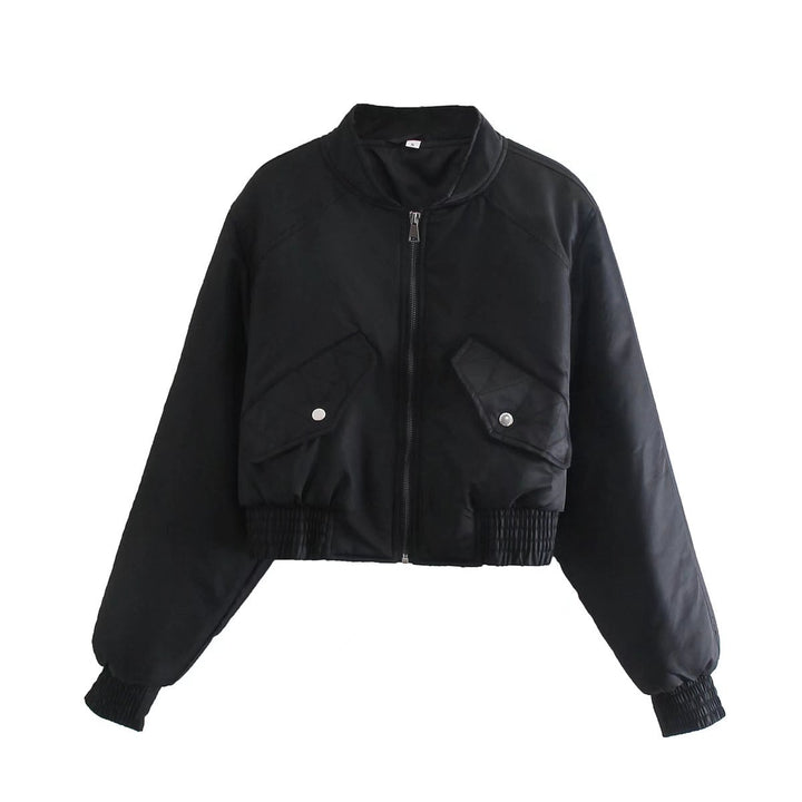 Trendy cropped bomber jacket for women with practical pockets and elastic cuffs Lune London