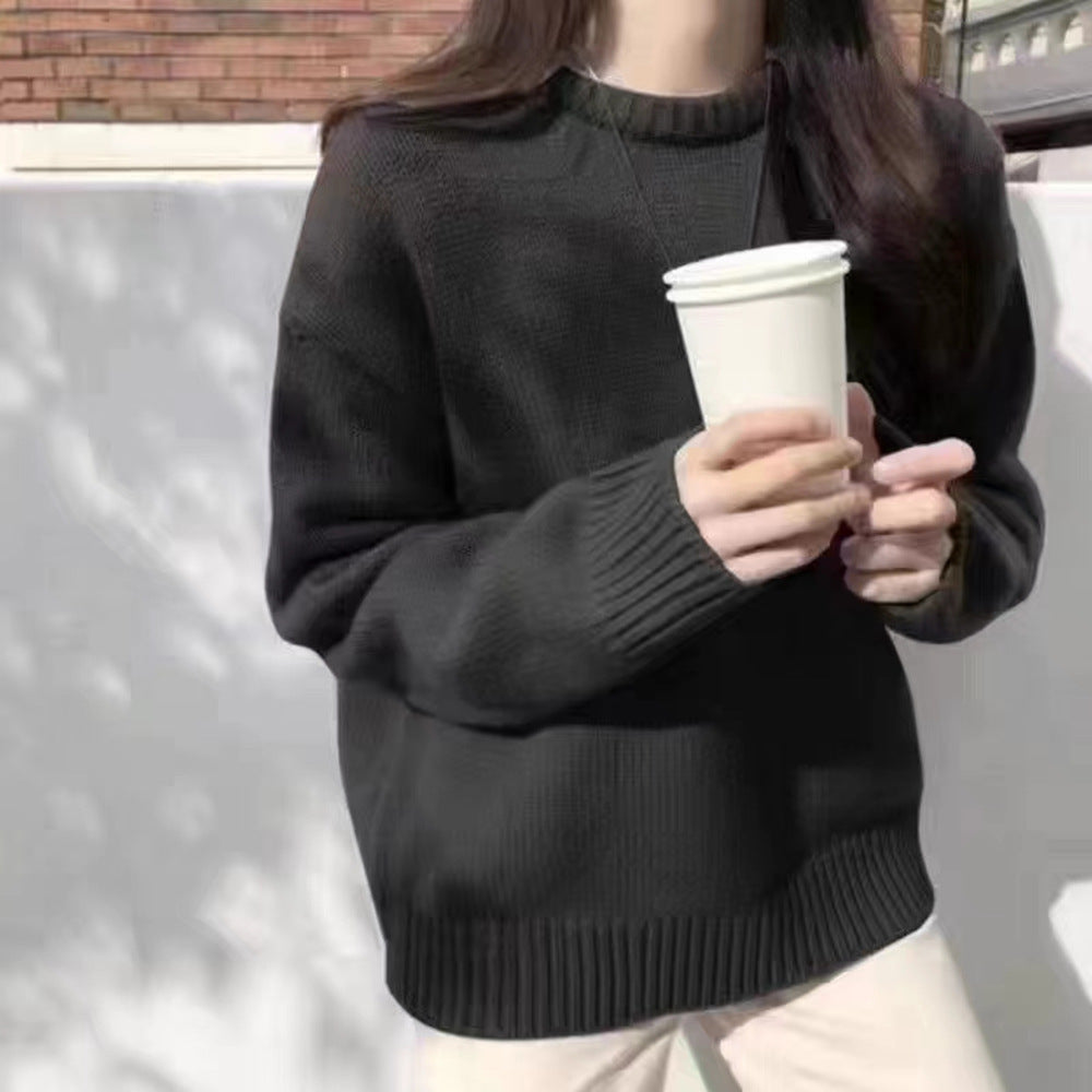 Pull surdimensionné et confortable pour femmes avec encolure ronde et texture de tricot familière Chic & Stil