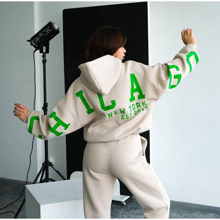 Ladies Oversized Casual Sweatshirt Set with Hood and Elastic Waist Lune London